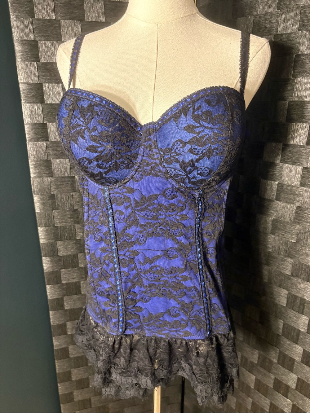 Seven 'til Midnight Blue Black Lace Bustier Corset Top Goth Fairy 1x 2x